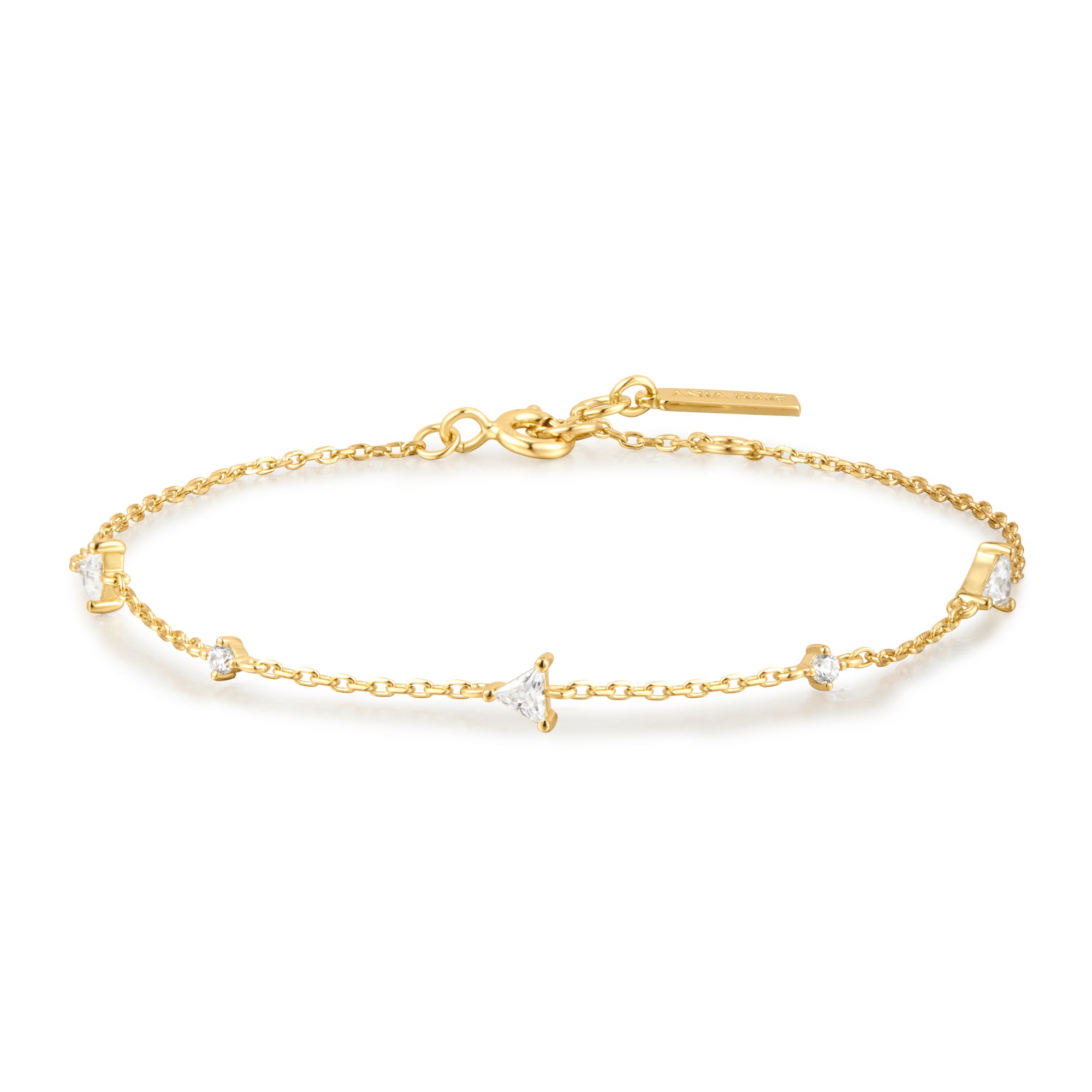 Gold Triangular Cubic Zirconia Station Bracelet