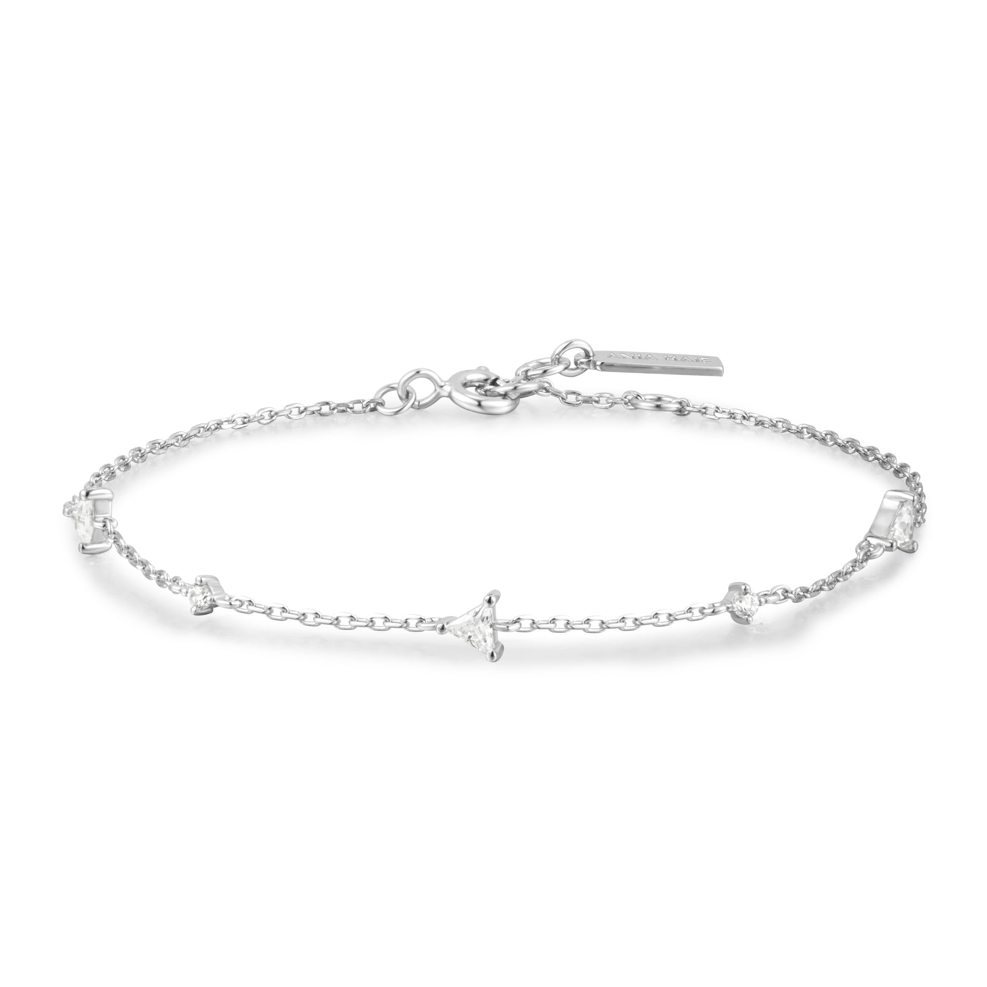 Silver Triangular Cubic Zirconia Station Bracelet