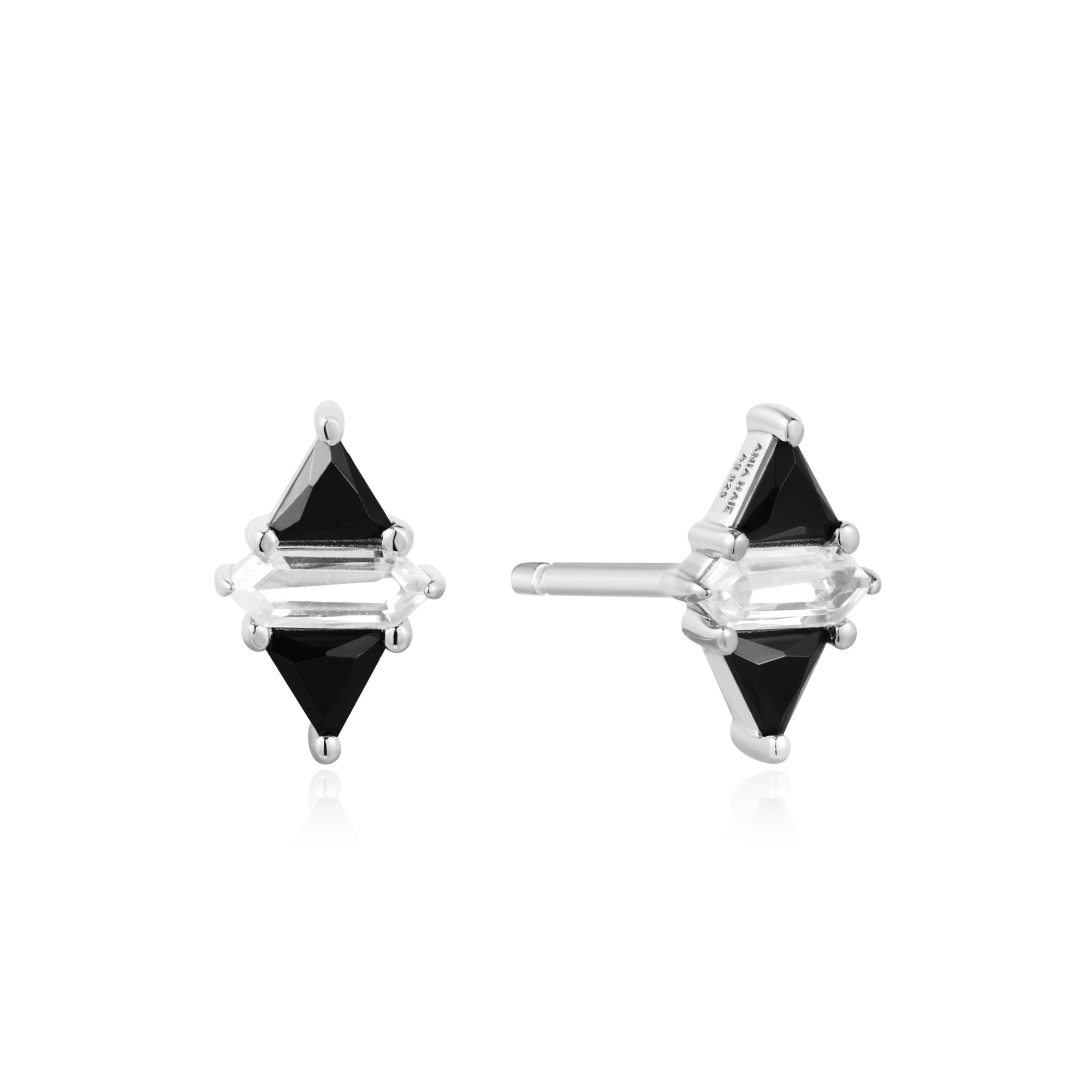 Silver Triangle Black/White Cubic Zirconia Studs