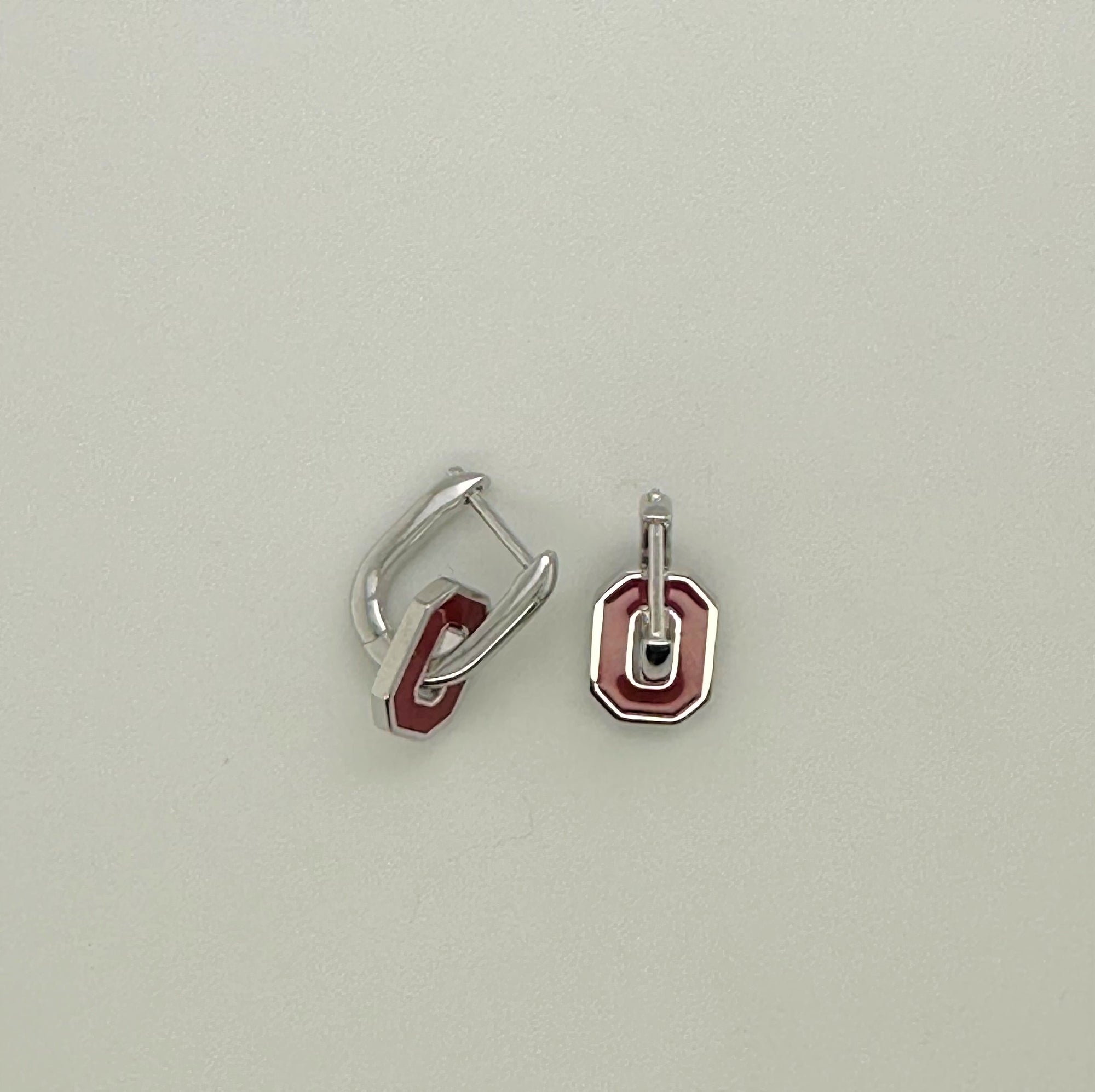 College Spirit Red Enamel "O" Interlocking Dangle Earrings