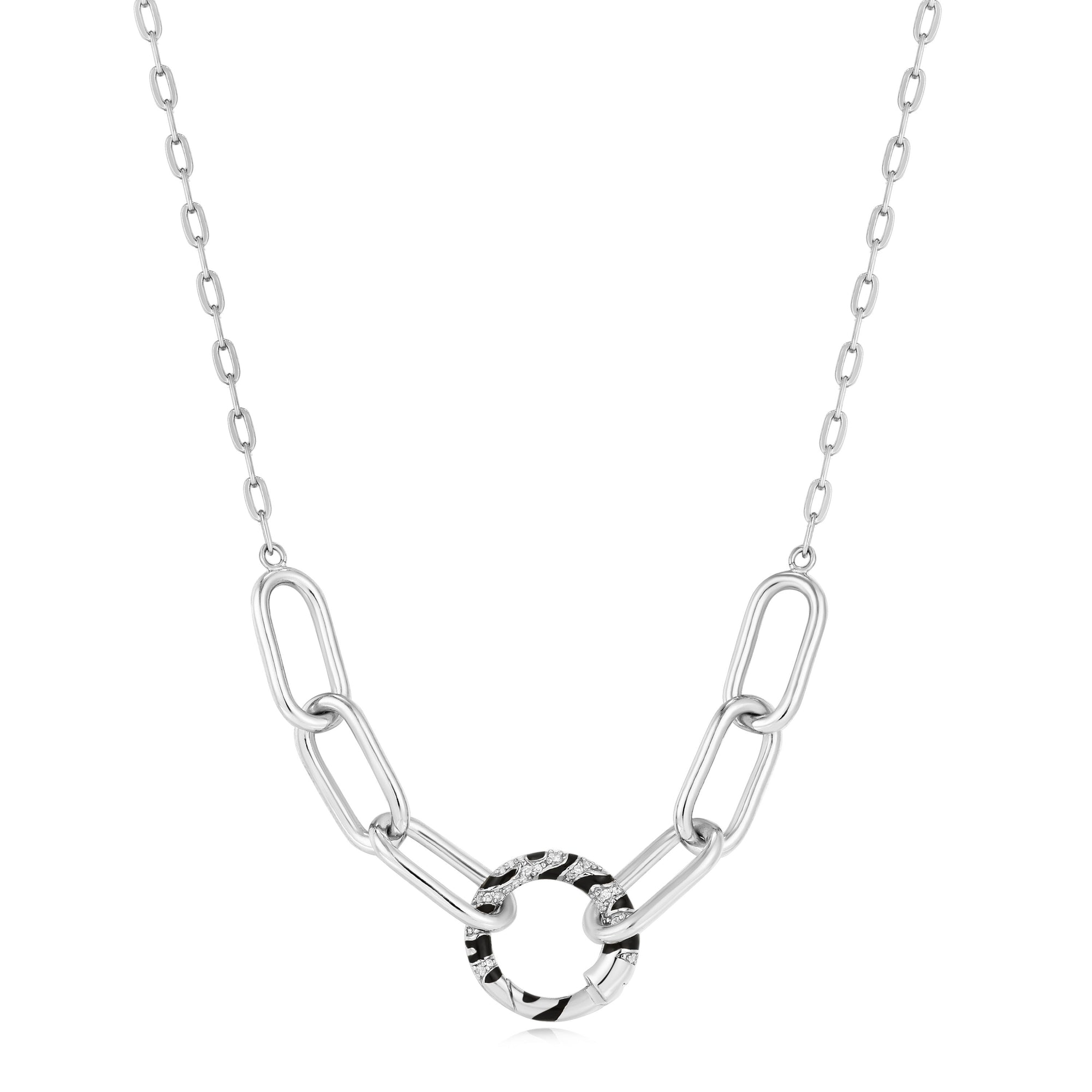 Silver Tiger Chain Charm Connector Necklace