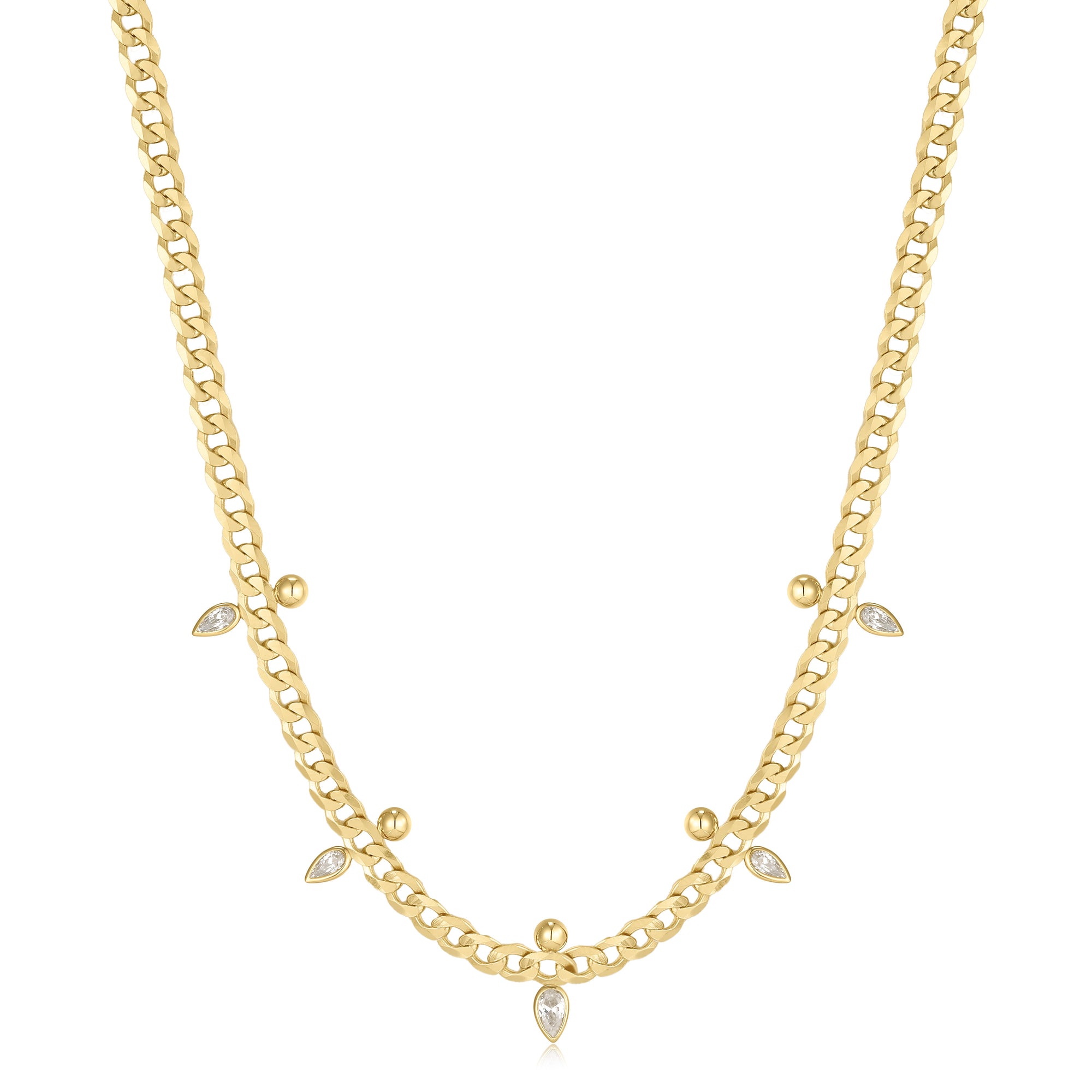 Gold Curb Chain Sparkle Point Necklace