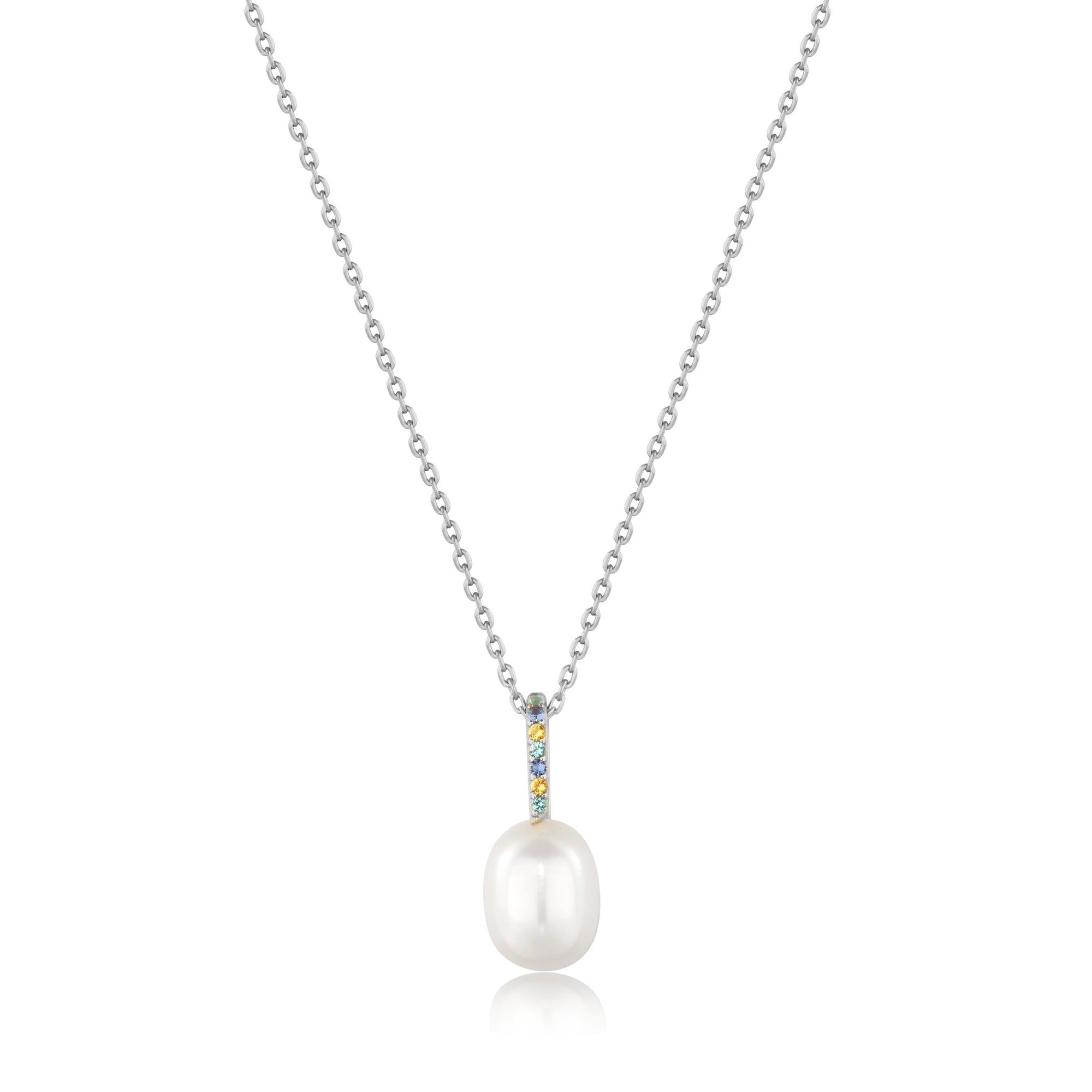 Silver Gem Pearl Drop Pendant Necklace