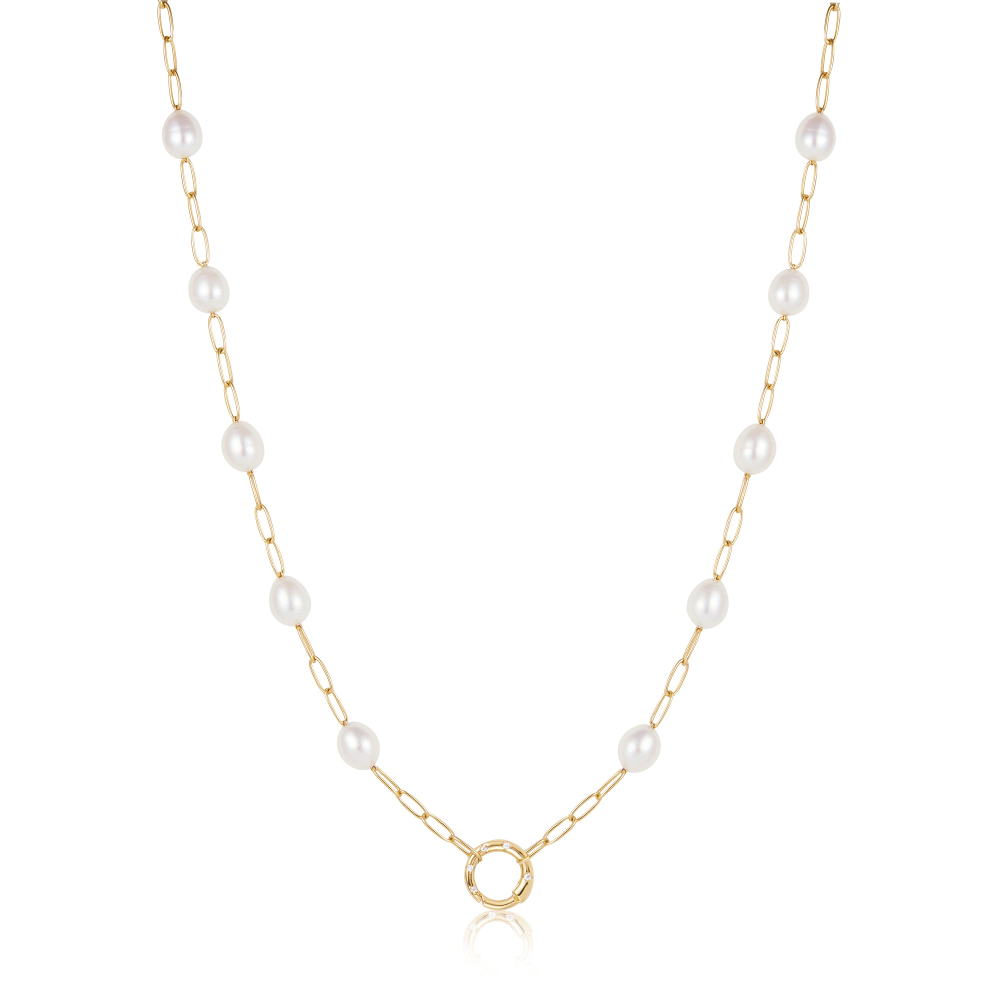 Gold Pearl Chain Charm Connector Necklace