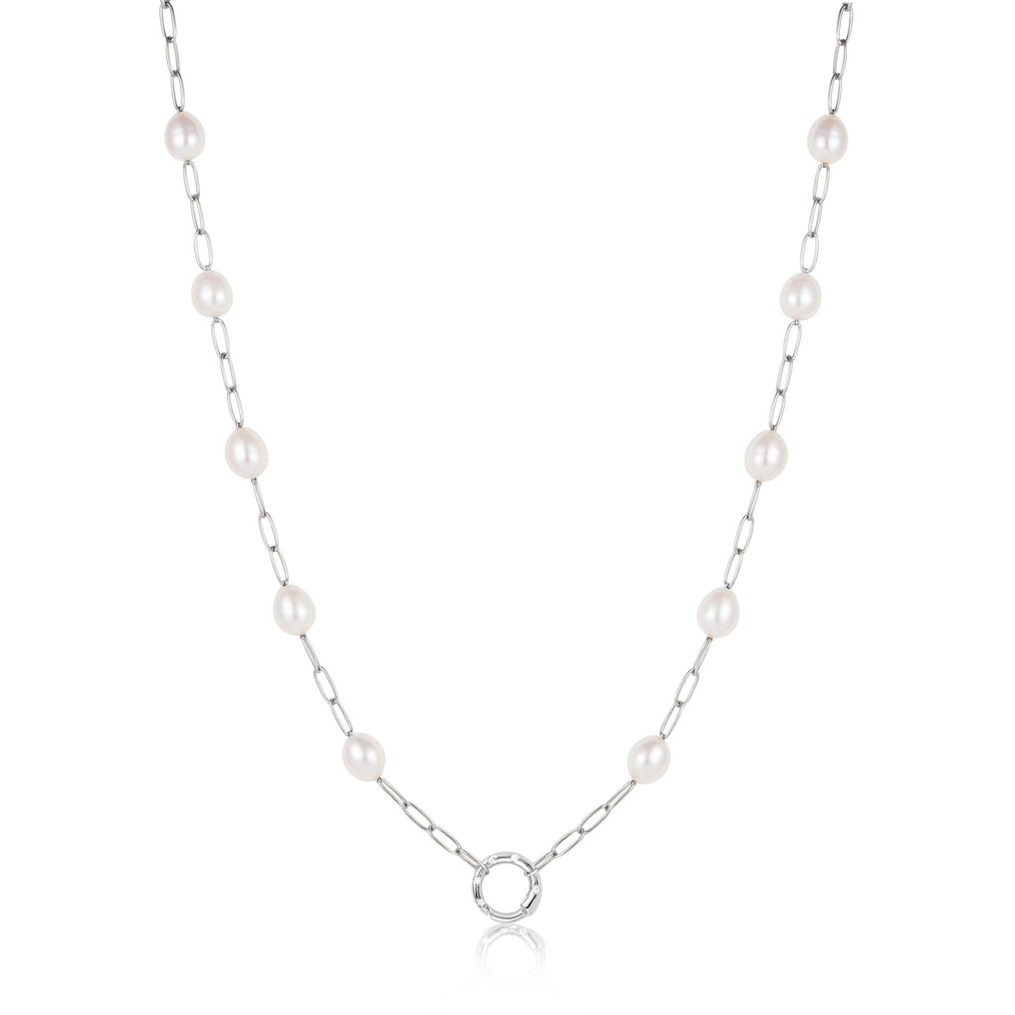 Silver Pearl Chain Charm Connector Necklace