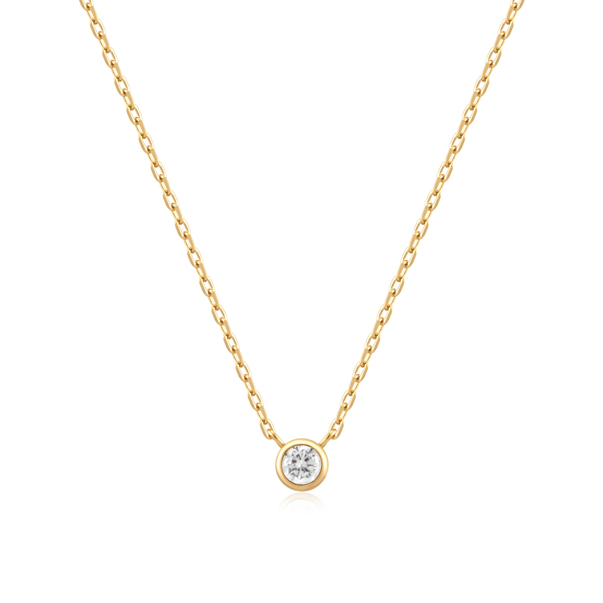 Gold Round Solitaire Cubic Zirconia Necklace