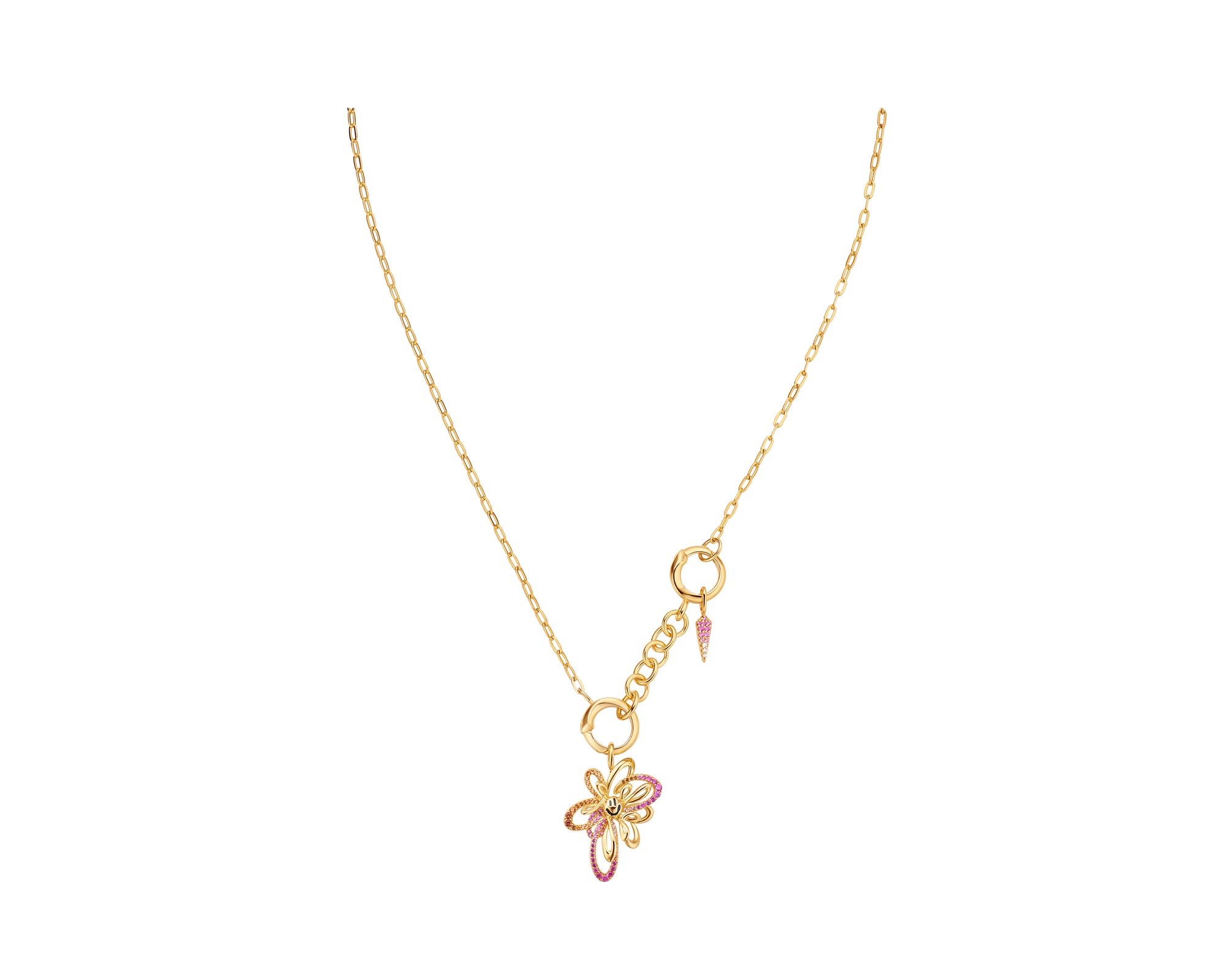 Gold Flower Power Pink Charm Necklace