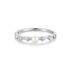 Silver Freshwater Pearl and White Cubic Zirconia Bezel Set Ring