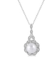 Silver Pearl & Halo Diamond Pendant