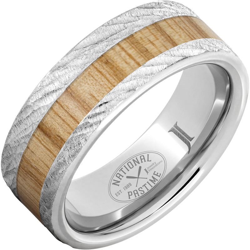 National Pastime Collection™ Serinium® Ring with White Ash Vintage Baseball Bat Wood Inlay and Bark Finish