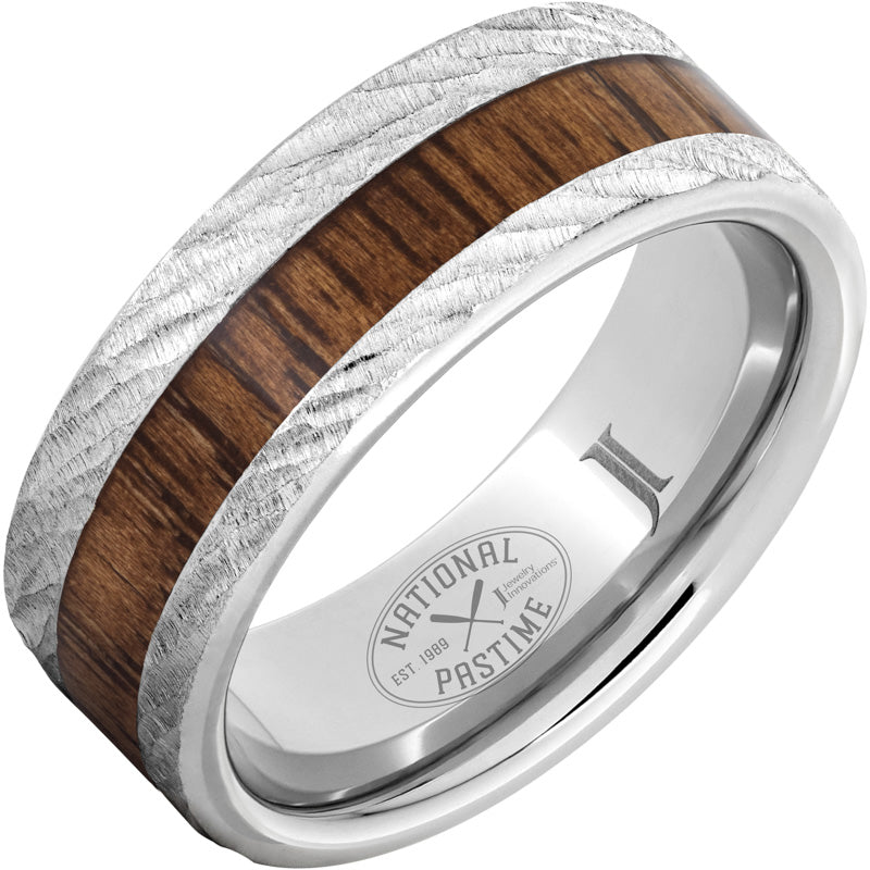 National Pastime Collection™ Serinium® Ring with Hickory Vintage Baseball Bat Wood Inlay and Bark Finish